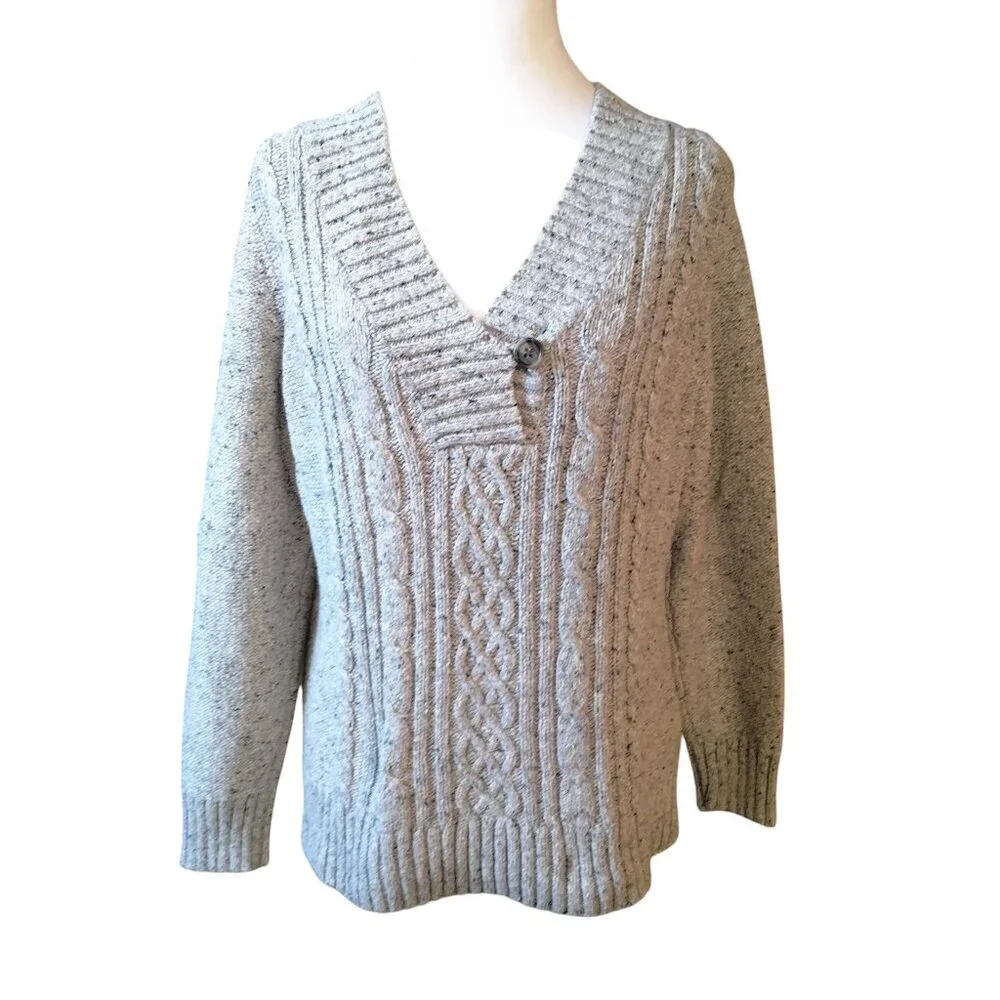 ST. JOHN'S BAY SIZE PETITES LARGE LONG SLEEVE CABLE KNIT SWEATER CLASSIC GRAY